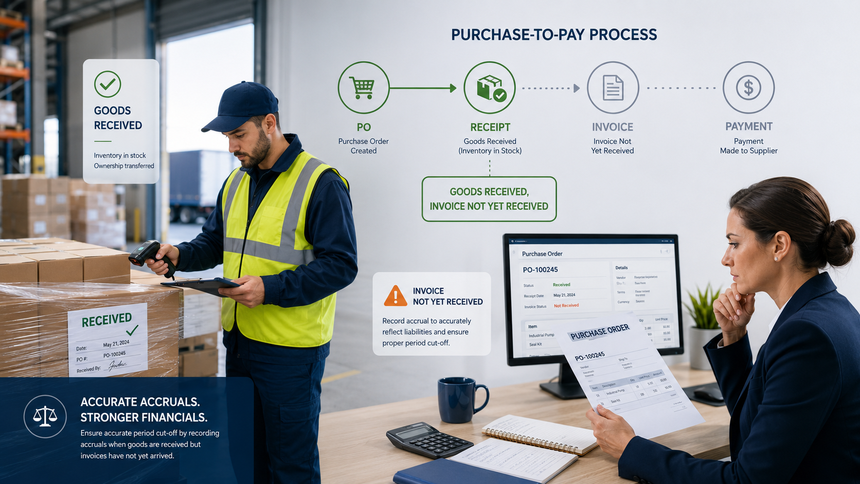 Hàng về hóa đơn chưa về và nguyên tắc dồn tích cut-off trong kế toán ERP