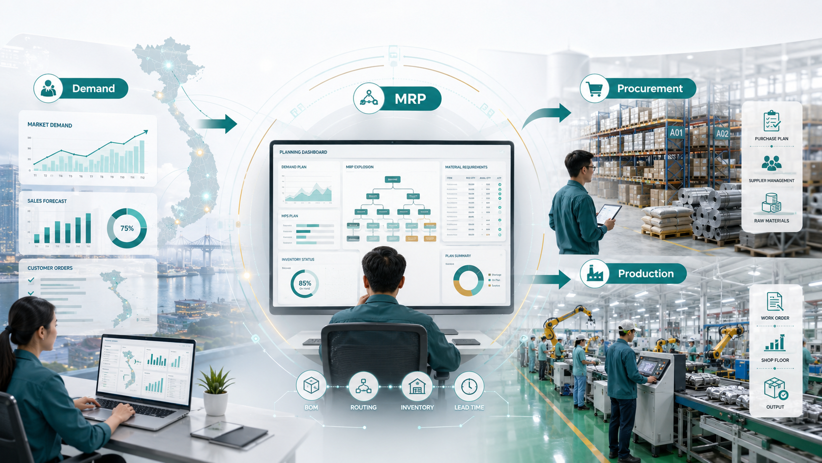 Procurement và MRP kết nối Demand, kế hoạch vật tư, mua hàng và sản xuất trong doanh nghiệp sản xuất